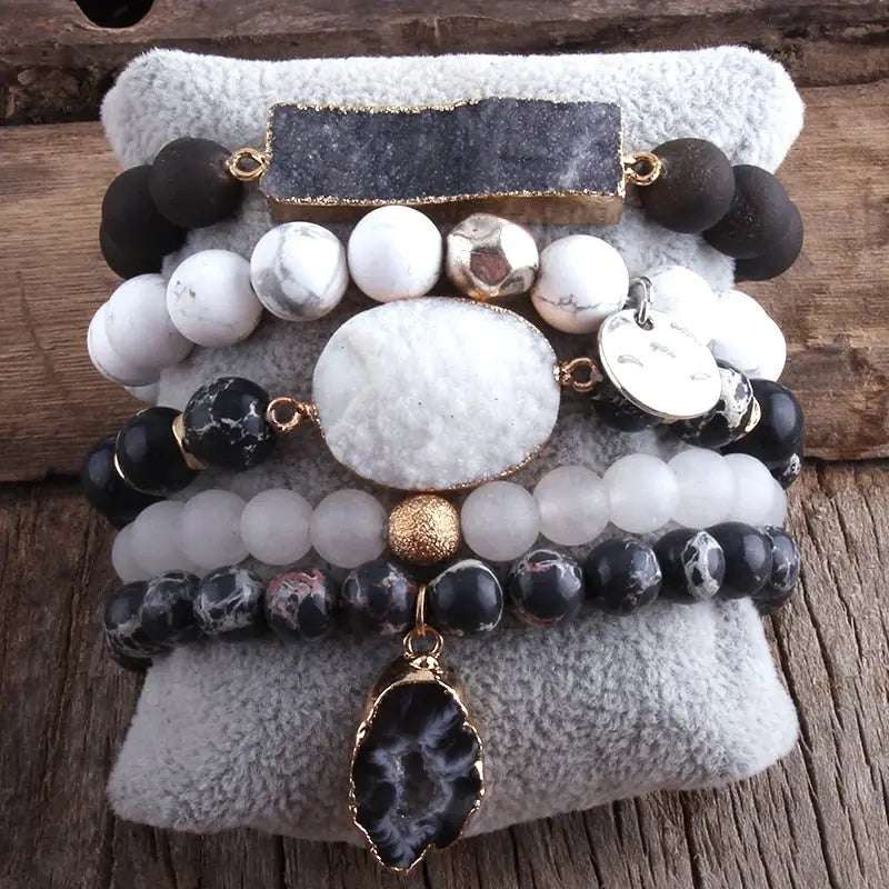 RH New Designer Boho Beaded Bracelet Set Natural Stone & Druzy 5pc Bracelets Bangles Set For Fashion Jewelry 10