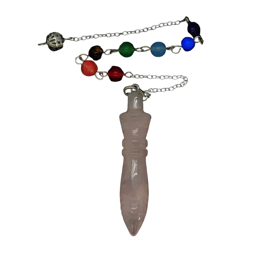 Healing Crystal Pendulum with 7 Chakra Stones - Visual showcasing the pendulum as a spiritual accessory, highlighting its elegance and function.