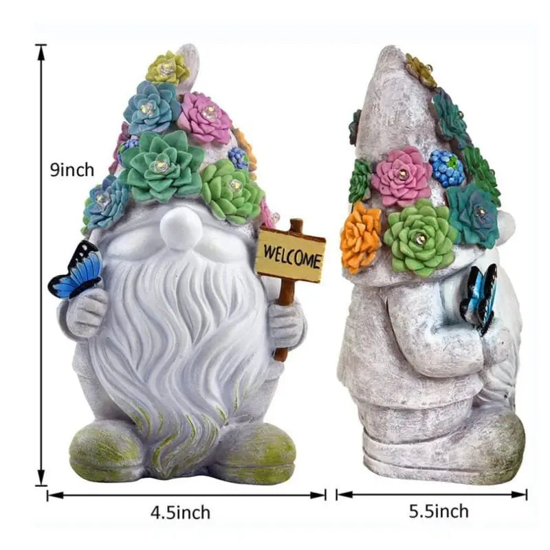 Outdoor Garden Dwarf Statue-resin Dwarf Statue Carrying Magic Ball Solar Led Light Welcome Sign Gnome Yard Lawn Large Figurine 16