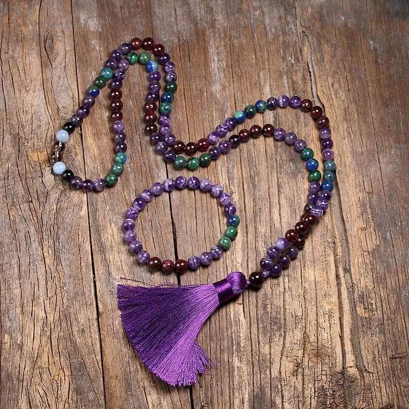 8mm Natural Garnet Japamala Necklace For Women Amethyst Quartz Beads Meditation 108 Mala Handmade Tassel Yoga Gift Jewelry Set - Mystic Oasis Gifts