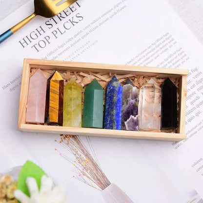 Wooden gifts Natural crystal Single Point Healing Crystal Wand 6 Faceted Reiki Chakra Stones Crystal Healing Prism for Reiki - Mystic Oasis Gifts
