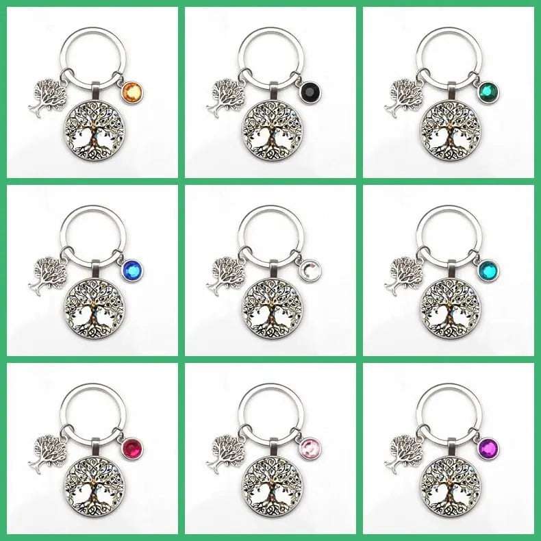 New 9-color Crystal Stone Tree of Life Statement Keychain Art Photo Glass Pendant Keychain DIY Gift Jewelry Charm Bag Souvenir - Mystic Oasis Gifts