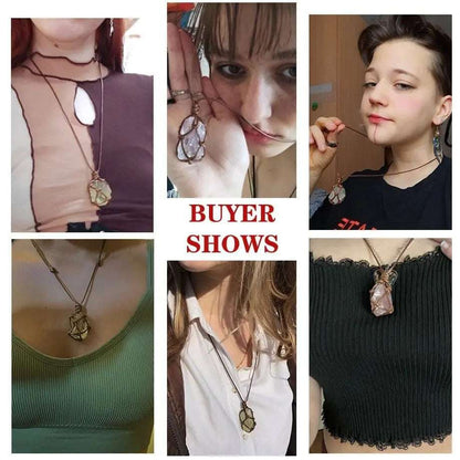 CSJA Healing Crystals Necklace Stone Gem Natural Stone Pendant Rope Wrap Necklace for Women Amethysts Rose Crystal Quartzs G317 - Mystic Oasis Gifts