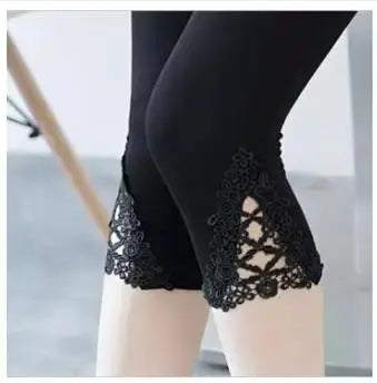 Relaxed Fit Summer Capri Leggings For Women, Plus Sizes XS-7XL with Lace Detail - Ideal summer capri leggings for any occasion.