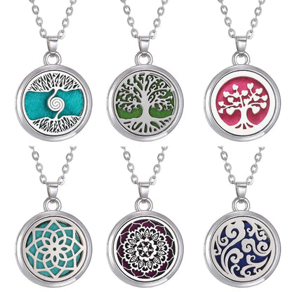 Tree of Life Aromatherapy Necklace Perfume Essential Oil Diffuser Open Stainless Steel Locket Pendant Aroma Diffuser Necklace - stainless steel aroma necklace