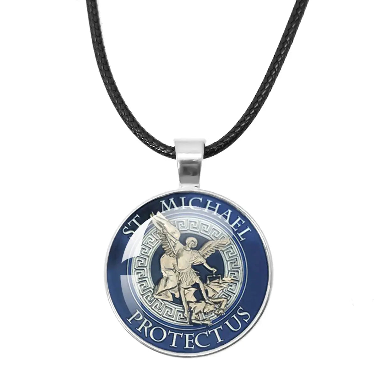 St. Michael Archangel Protection Necklace - Divine Shield Pendant displayed with inspirational quotes.