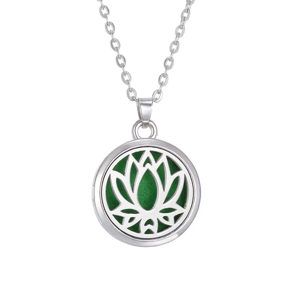Artistic photograph of the Tree of Life stainless steel aroma necklace, capturing its essence as an aromatherapy accessory - stainless steel aroma necklace