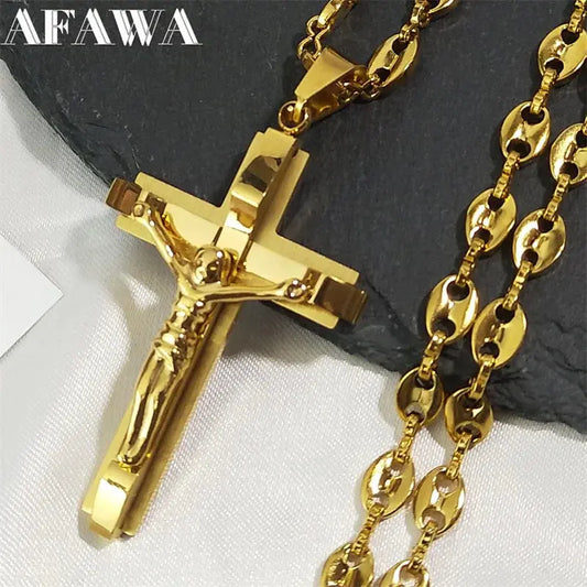 a gold chain with a cross on it