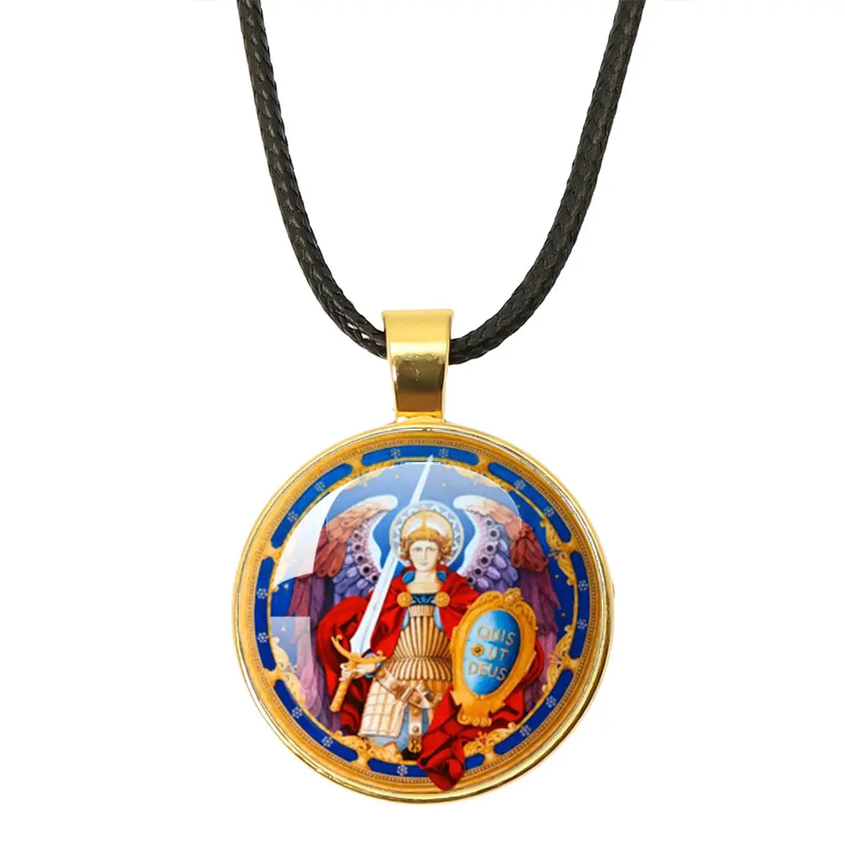 Side view of the St. Michael Archangel Protection Necklace - Divine Shield Pendant illustrating its craftsmanship.