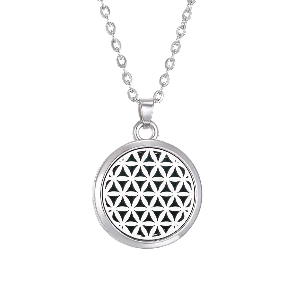 Lifestyle image highlighting the use of the Tree of Life stainless steel aroma necklace in daily wear - Tree of Life Aromatherapy Necklace