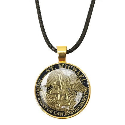 St. Michael Archangel Protection Necklace - Divine Shield Pendant being worn by a model showcasing its unisex appeal.