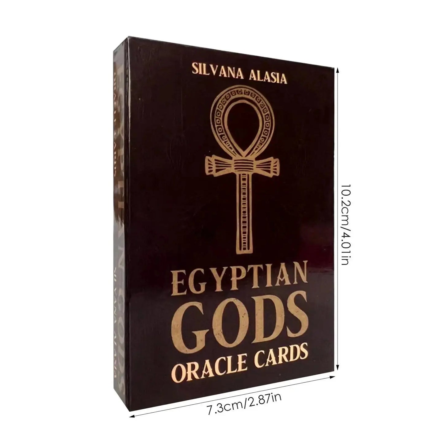 The back design of the Egyptian Gods Oracle Cards by Silvana Alasia, featuring intricate Egyptian motifs and patterns, ideal for enthusiasts of Egyptian oracle cards.