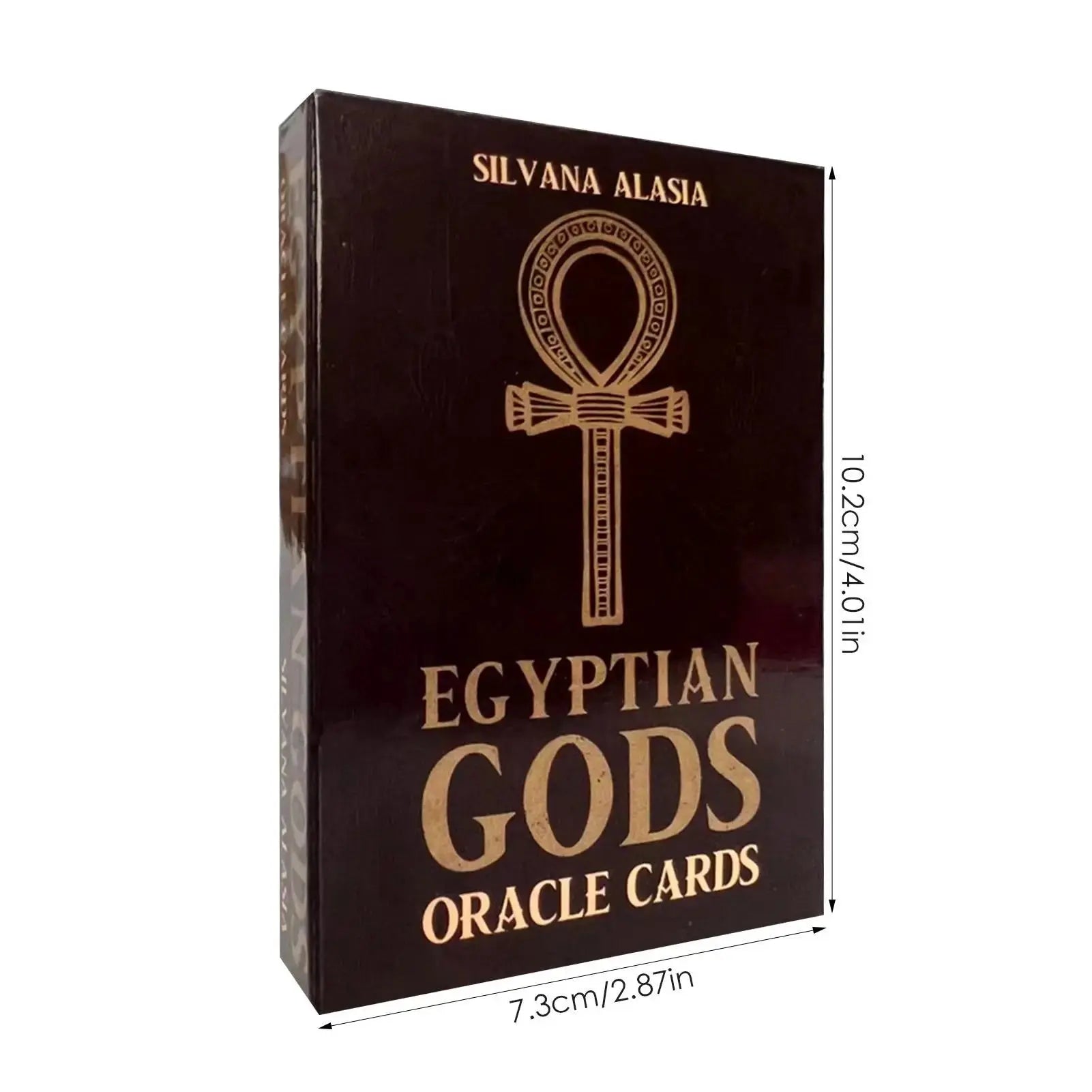 The back design of the Egyptian Gods Oracle Cards by Silvana Alasia, featuring intricate Egyptian motifs and patterns, ideal for enthusiasts of Egyptian oracle cards.