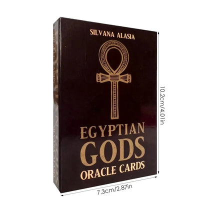 The back design of the Egyptian Gods Oracle Cards by Silvana Alasia, featuring intricate Egyptian motifs and patterns, ideal for enthusiasts of Egyptian oracle cards.