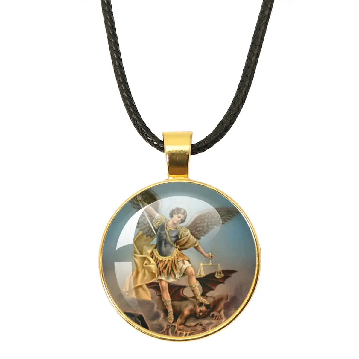 St. Michael Archangel Protection Necklace - Divine Shield Pendant creatively styled in a fashion lookbook.