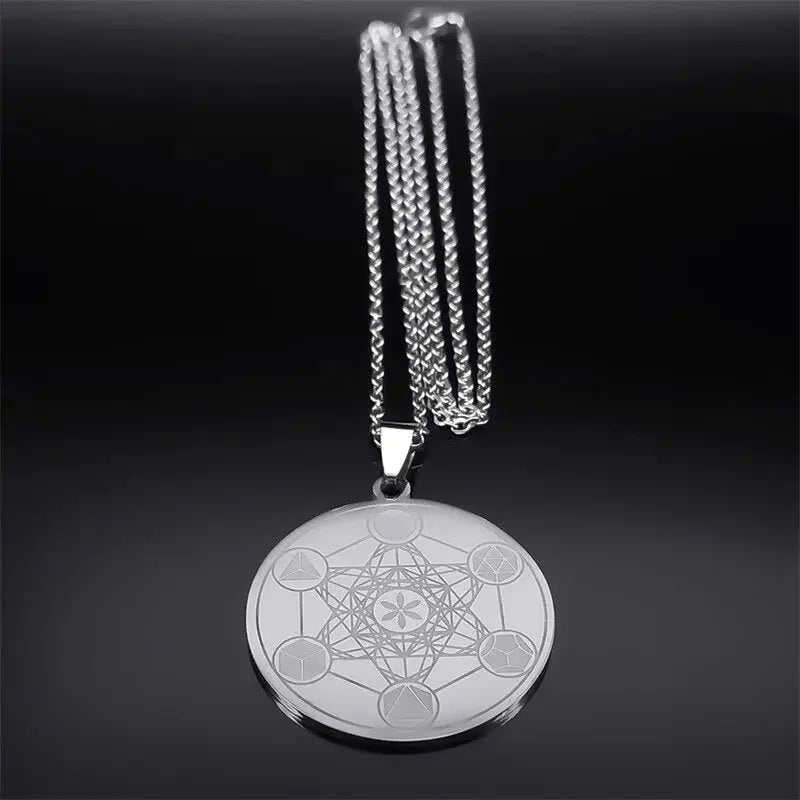Metatron Archangel Angel Seal Necklace Sacred Geometry Solomon Stainless Steel Silver Color Pendant Necklaces Jewelry N3055S04 Mystic Oasis Gifts