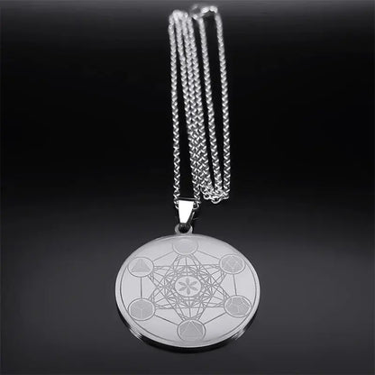 Metatron Archangel Angel Seal Necklace Sacred Geometry Solomon Stainless Steel Silver Color Pendant Necklaces Jewelry N3055S04 Mystic Oasis Gifts