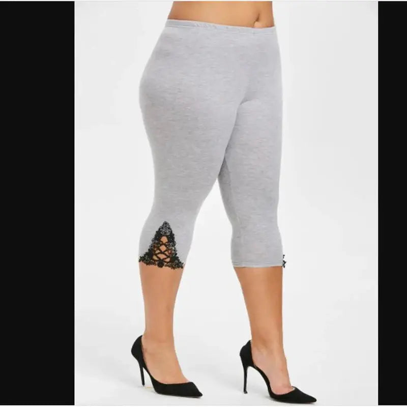 Summer Capri Leggings For Women, Lace Hollow Trim for Style & Comfort - Versatile plus-size options available.