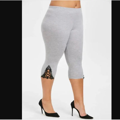 Summer Capri Leggings For Women, Lace Hollow Trim for Style & Comfort - Versatile plus-size options available.