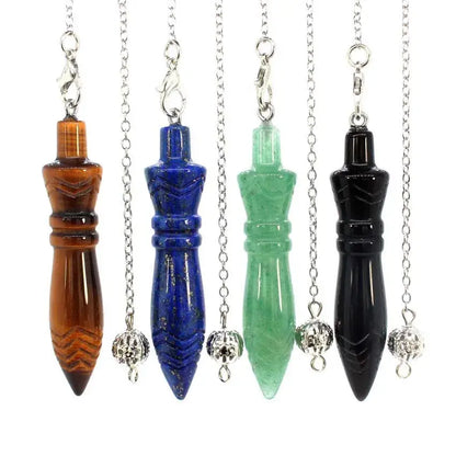 Healing Crystal Pendulum with 7 Chakra Stones - Close-up view of the chakra stones enhancing the energy flow in this healing crystal pendulum.
