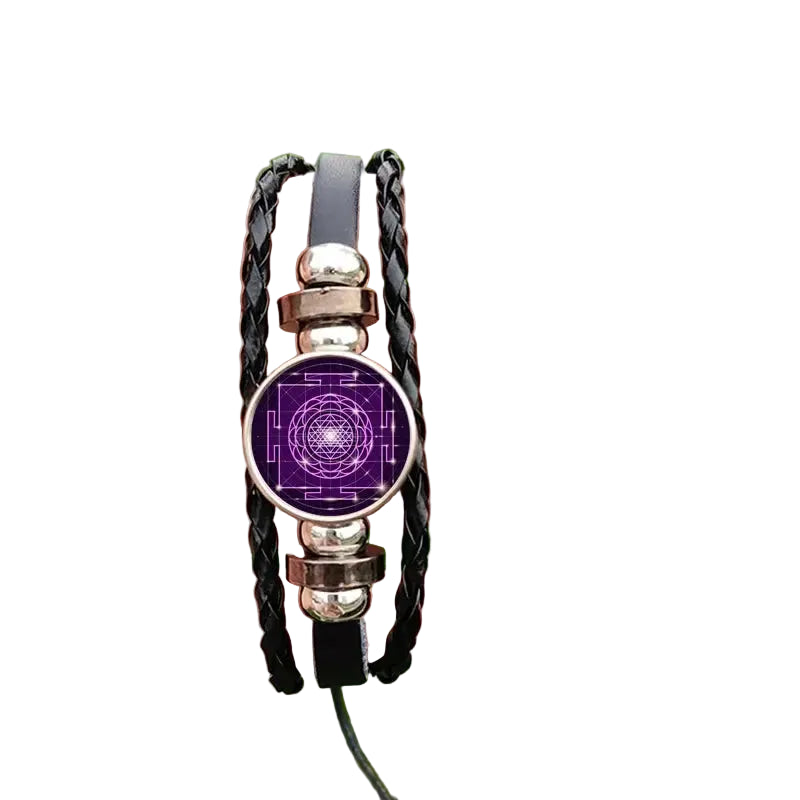 Metatron Cube Sacred Geometry Bracelet worn during a yoga practice, embodying spiritual elegance and energy healing.