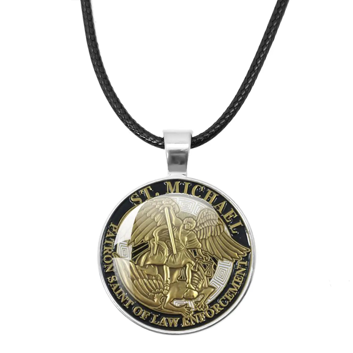 St. Michael Archangel Protection Necklace - Divine Shield Pendant in various metal colors available for purchase.