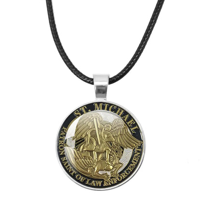 St. Michael Archangel Protection Necklace - Divine Shield Pendant in various metal colors available for purchase.