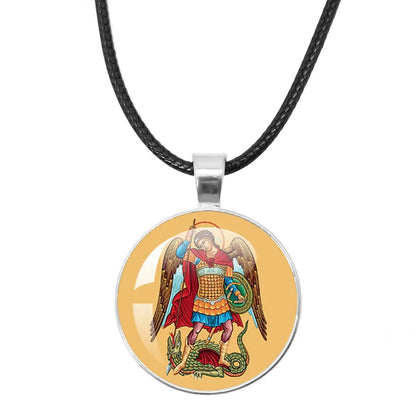 Welcoming presentation of the St. Michael Archangel Protection Necklace - Divine Shield Pendant in a cozy setting.