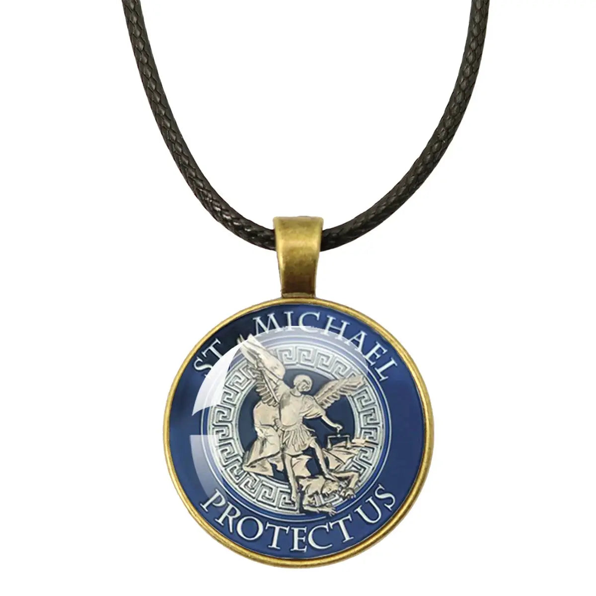 The St. Michael Archangel Protection Necklace - Divine Shield Pendant elegantly presented with its message of spiritual strength.
