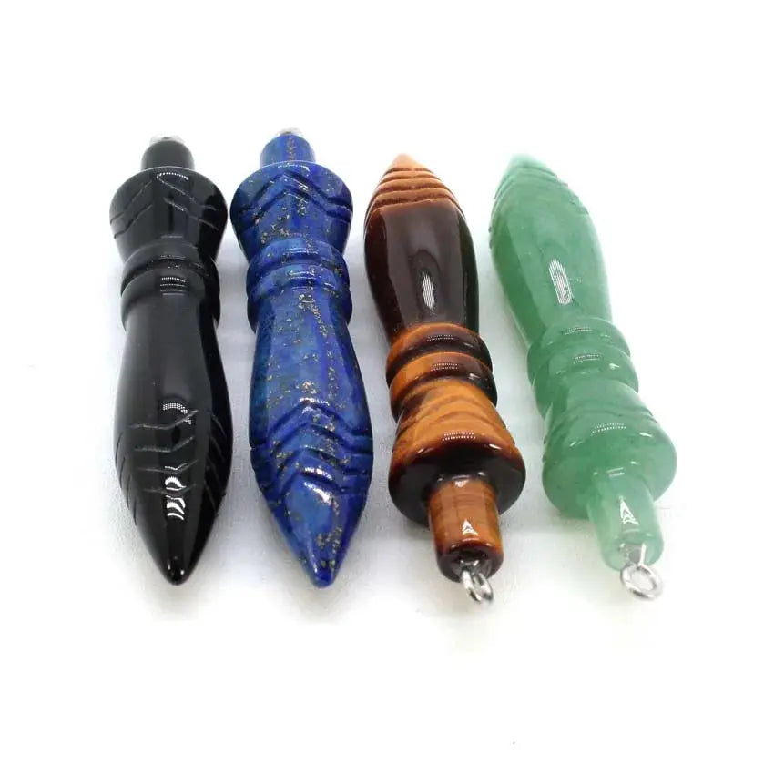 Healing Crystal Pendulum with 7 Chakra Stones - Overview of the pendulum on a decorative background, highlighting its beauty and function for spiritual practice.