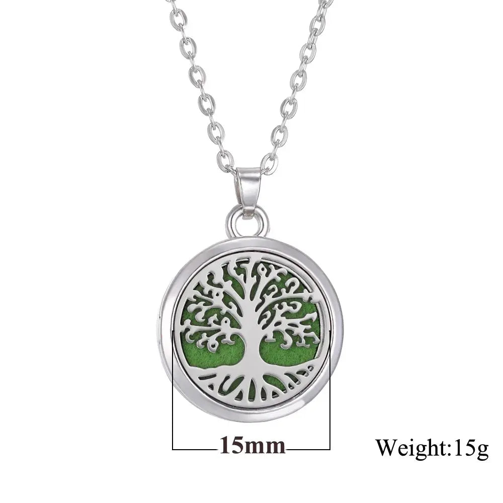 Tactile design of the Tree of Life Stainless Steel Aroma Necklace with its open locket feature for essential oils - Tree of Life Aromatherapy Necklace