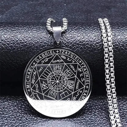 Seven Archangels Amulet Stainless Steel Necklaces Men Seal of Salomon Talisman Christian Protection Jewelry collar hombre N1162 Mystic Oasis Gifts