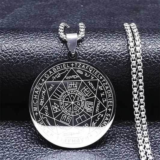 Seven Archangels Amulet Stainless Steel Necklaces Men Seal of Salomon Talisman Christian Protection Jewelry collar hombre N1162 Mystic Oasis Gifts