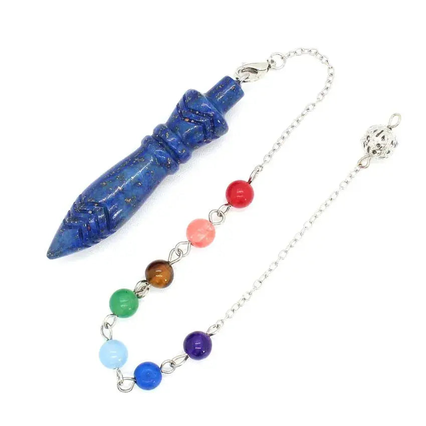 Healing Crystal Pendulum with 7 Chakra Stones - Artistic shot of the pendulum, accentuating its role in enhancing meditation practices.