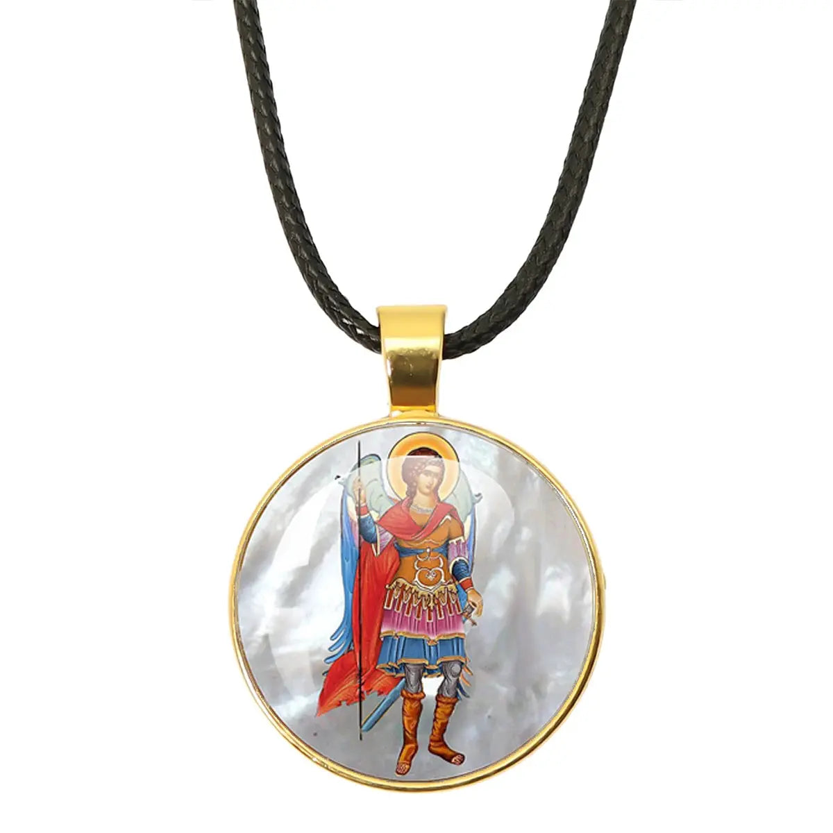 Aesthetic presentation of the St. Michael Archangel Protection Necklace - Divine Shield Pendant on a smooth surface.