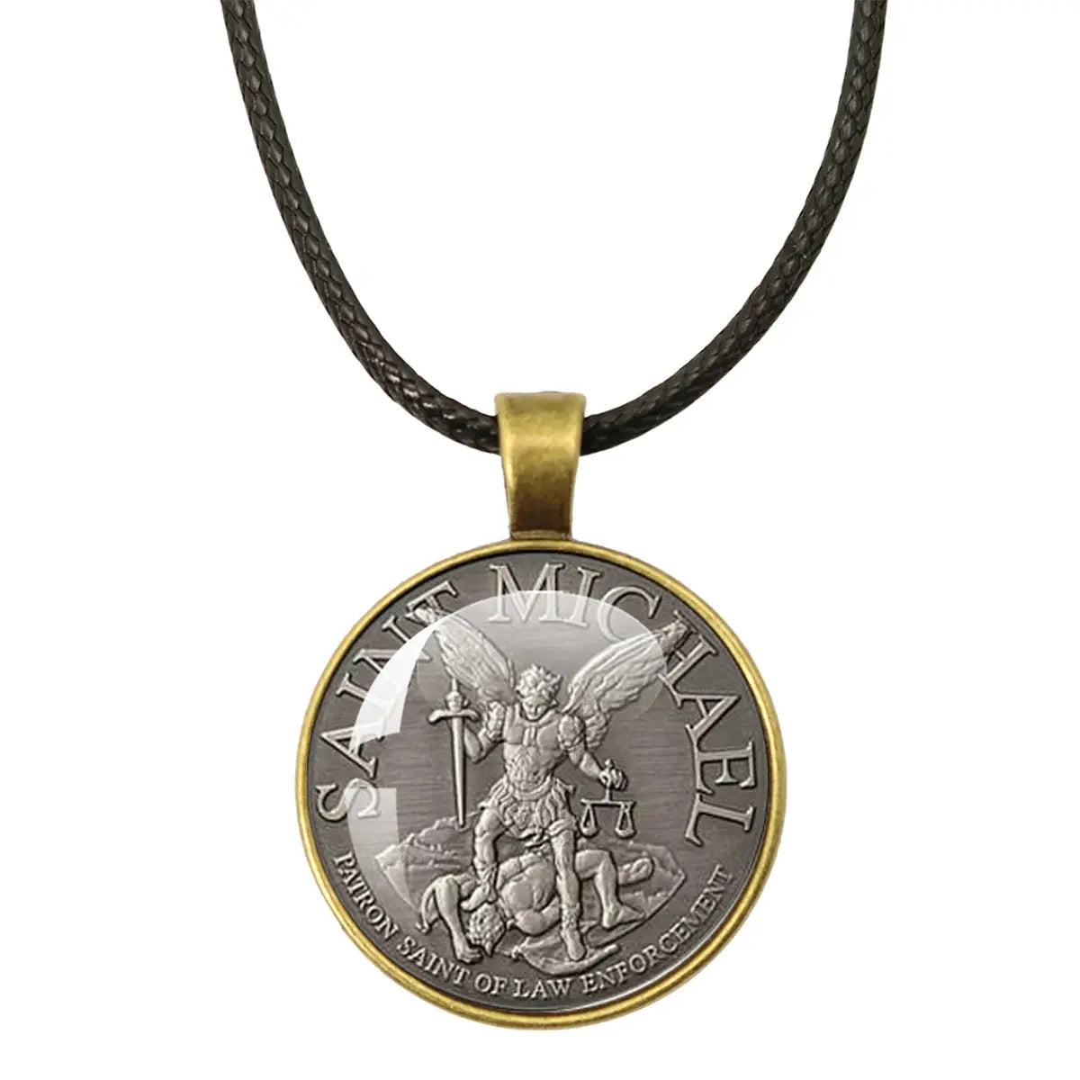 Close-up of the St. Michael Archangel Protection Necklace - Divine Shield Pendant depicting the quality craftsmanship.