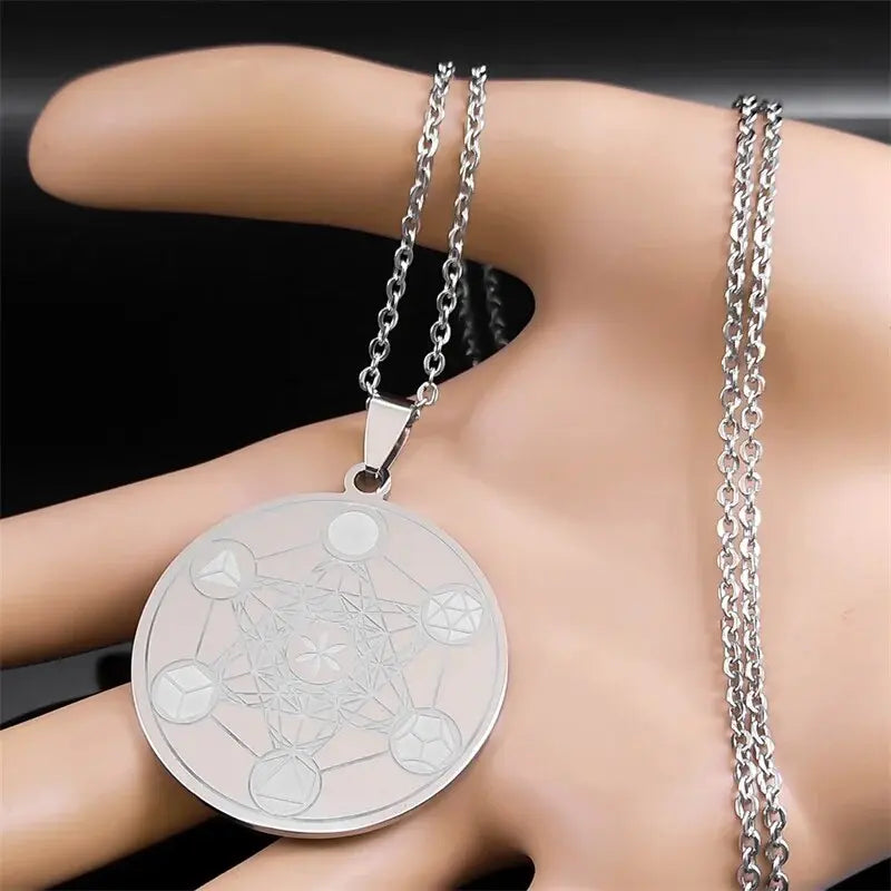 Metatron Archangel Angel Seal Necklace Sacred Geometry Solomon Stainless Steel Silver Color Pendant Necklaces Jewelry N3055S04 Mystic Oasis Gifts