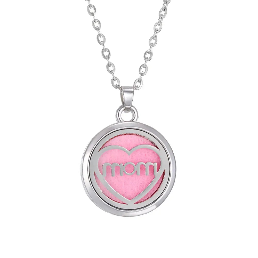 Close-up shot of the pendant of the Tree of Life aromatherapy necklace, highlighting its stainless steel elegance - stainless steel aroma necklace