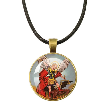 St. Michael Archangel Protection Necklace - Divine Shield Pendant worn by a person showcasing its stylish design.