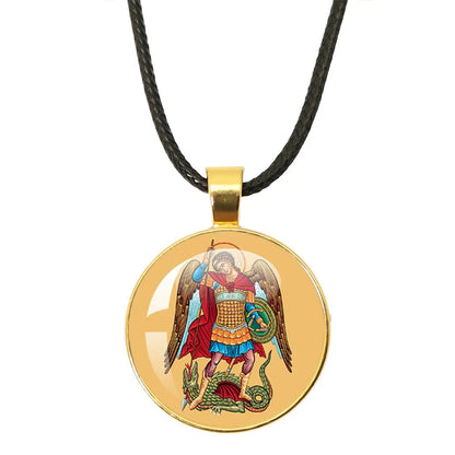 St. Michael Archangel Protection Necklace - Divine Shield Pendant paired with a rustic outfit, showcasing versatility.