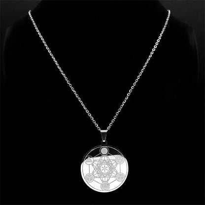 Metatron Archangel Angel Seal Necklace Sacred Geometry Solomon Stainless Steel Silver Color Pendant Necklaces Jewelry N3055S04 Mystic Oasis Gifts