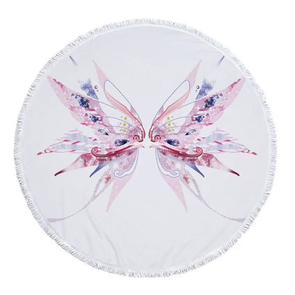 Summer Microfiber Round Beach Towel Circle Fairy Cupid Wings Print Shower Bath Towels Yoga Mat Blanket toalla de playa redonda 9