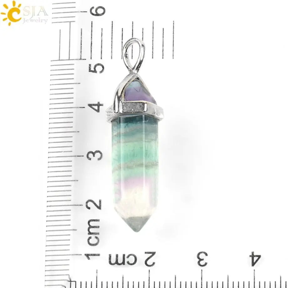 CSJA Fluorite Necklaces Crystal Pendants Suspension Natural Gem Stone Quartz Bullet Hexagonal Pendulum Reiki Chakra pendulo E546 - Mystic Oasis Gifts
