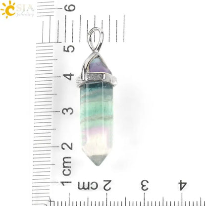 CSJA Fluorite Necklaces Crystal Pendants Suspension Natural Gem Stone Quartz Bullet Hexagonal Pendulum Reiki Chakra pendulo E546 - Mystic Oasis Gifts