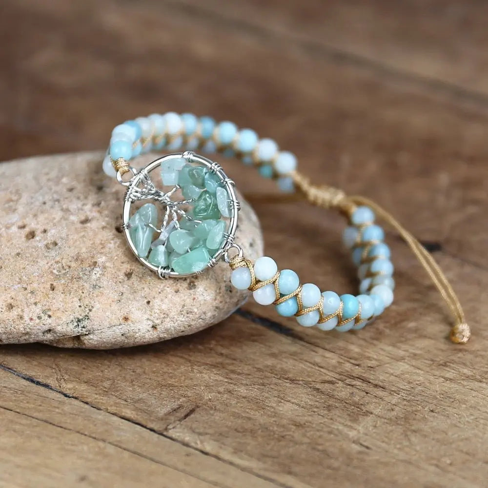 Amazonite Stone Tree of Life Bracelet Yoga Energy Chakra String Beads Braided Charm Bracelet Women Men Handmade Jewelry - Mystic Oasis Gifts