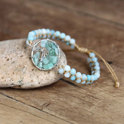 Amazonite Stone Tree of Life Bracelet Yoga Energy Chakra String Beads Braided Charm Bracelet Women Men Handmade Jewelry - Mystic Oasis Gifts