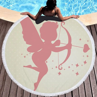 Summer Microfiber Round Beach Towel Circle Fairy Cupid Wings Print Shower Bath Towels Yoga Mat Blanket toalla de playa redonda 12