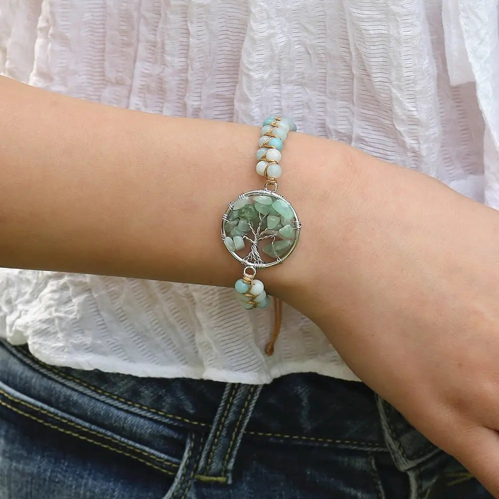Amazonite Stone Tree of Life Bracelet Yoga Energy Chakra String Beads Braided Charm Bracelet Women Men Handmade Jewelry - Mystic Oasis Gifts