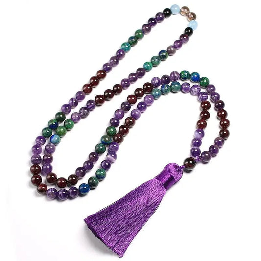 8mm Natural Garnet Japamala Necklace For Women Amethyst Quartz Beads Meditation 108 Mala Handmade Tassel Yoga Gift Jewelry Set - Mystic Oasis Gifts