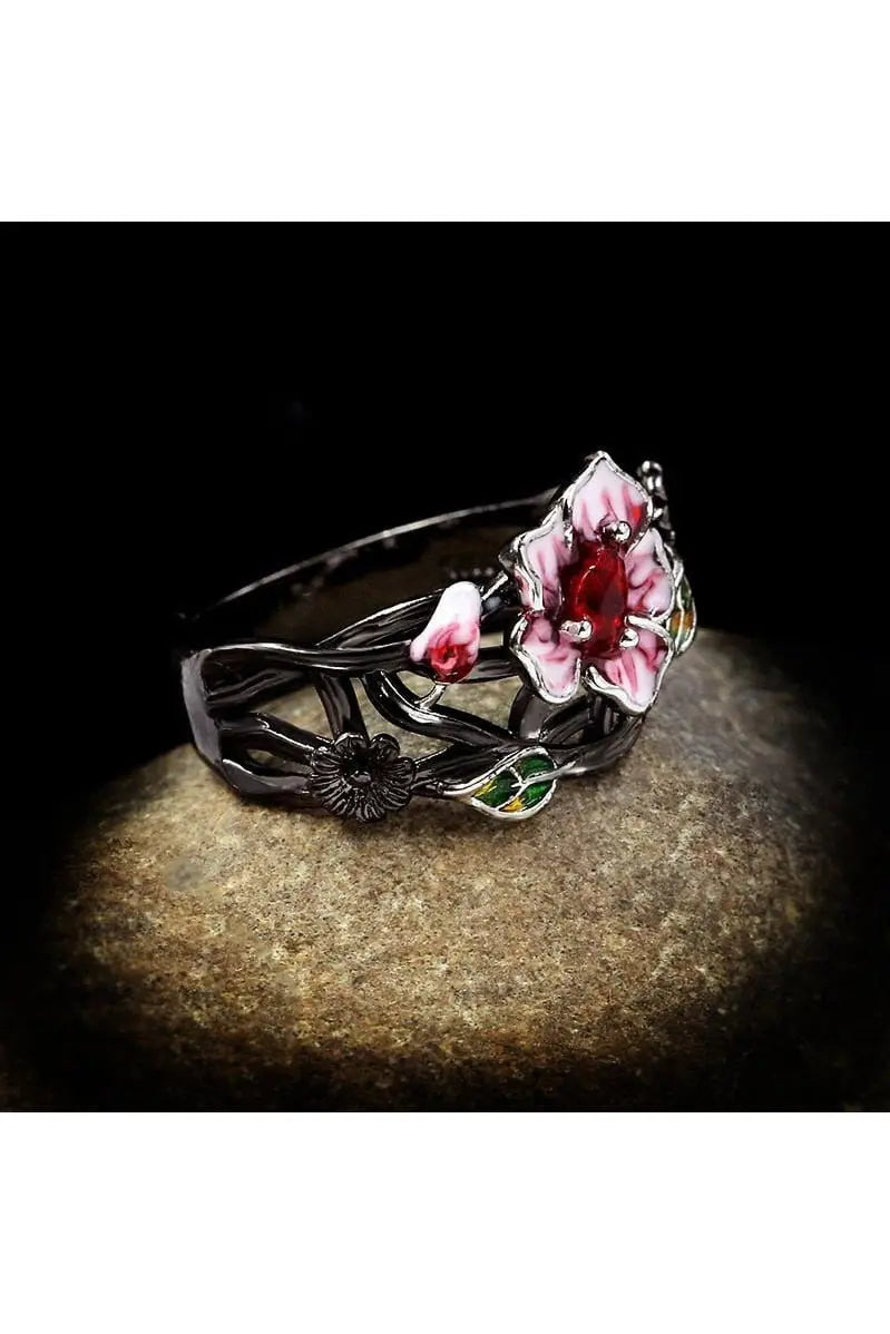 Exquisite Women&#39;s Jewelry Red Flower 925 Silver Ring Creative Elegant Women&#39;s Jewelry Attend Banquet Wedding Ring - Mystic Oasis Gifts
